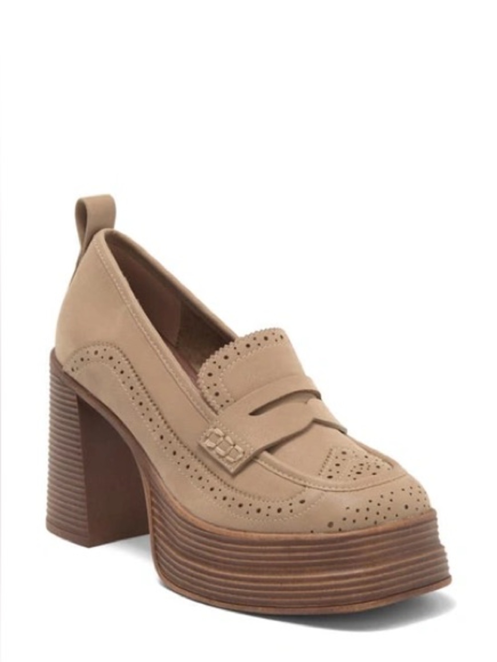 MIA Tan Platform Loafer with Wood-Stacked Heel